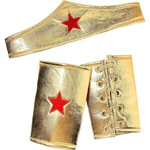 Woman of Wonder Crown and Cuffs Gold Accessories for Cosplay Halloween